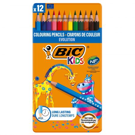 Creioane colorate BIC Kids Evolution, 12 culori/set